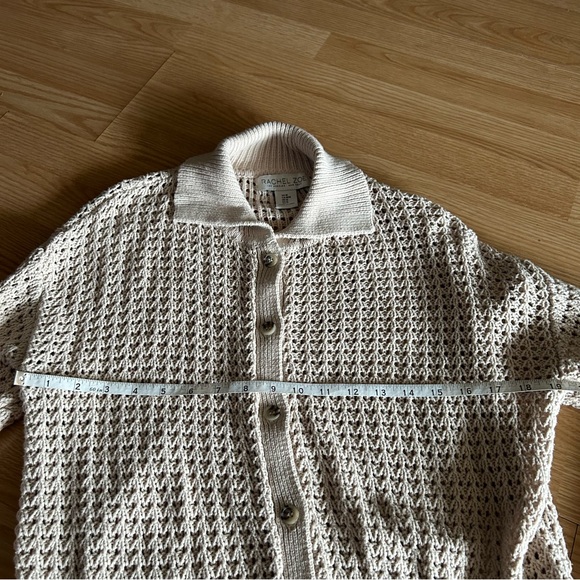 Rachel Zoe Crème Collared Crochet Light Knit Cardigan Medium - Picture 4 of 7